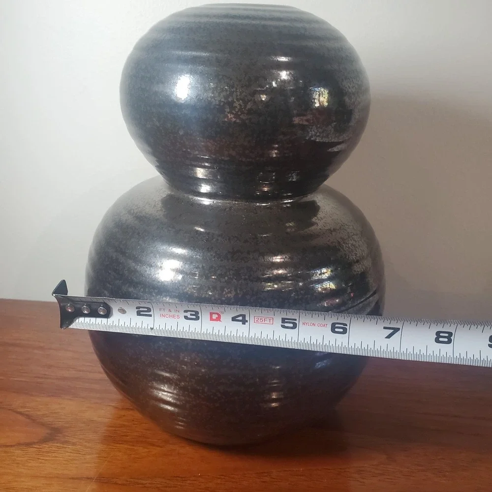 West Elm‎ Ceramic Black Vase Modern Design Bulbous Rounded Shape Narrow Opening